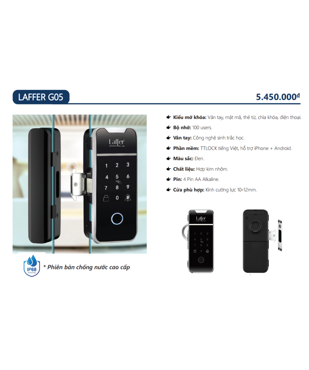 Khóa cửa kính vân tay 5 in 1 - LAFFER G05
