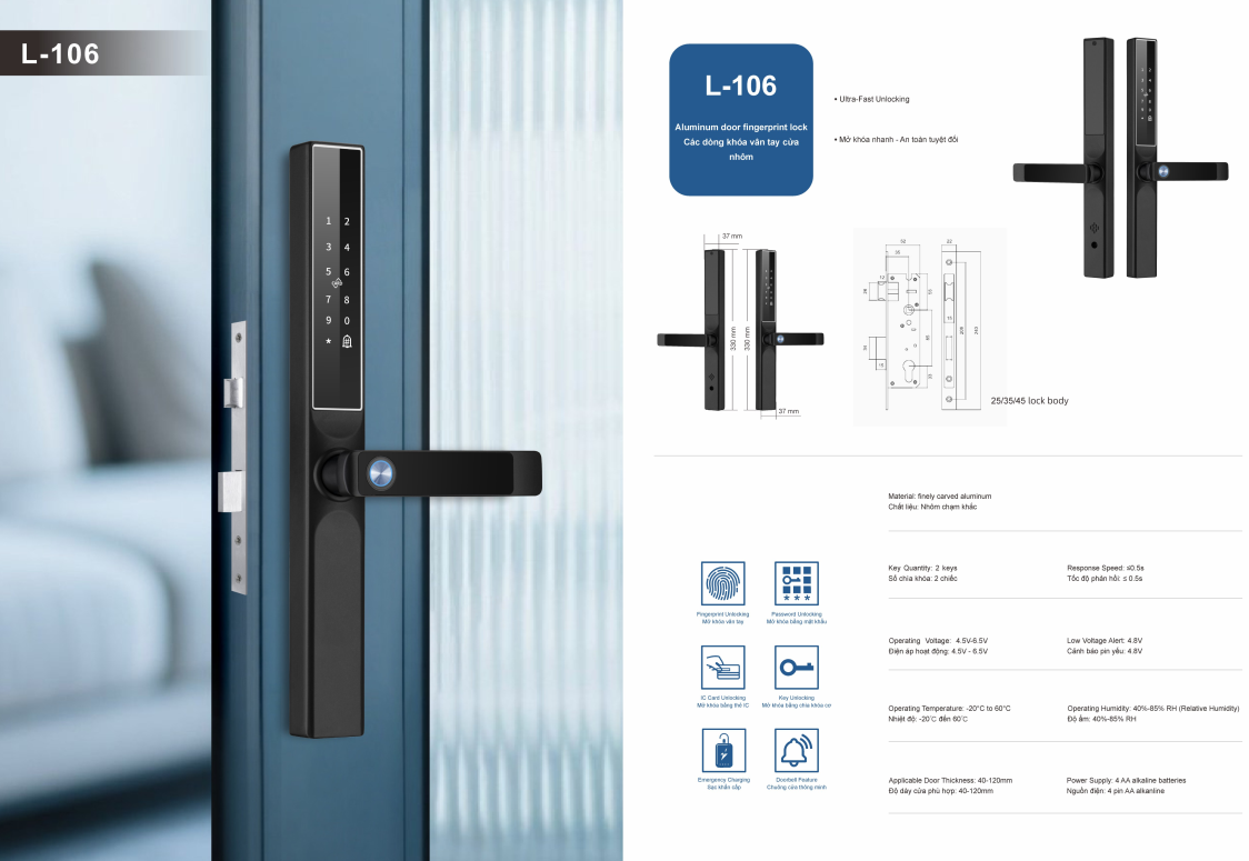 Khóa vân tay cửa nhôm JW - L106