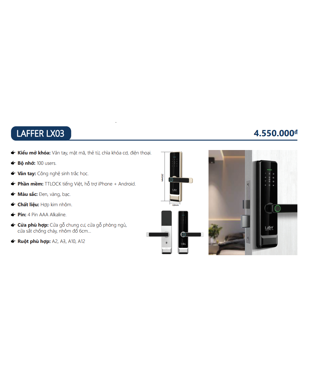 Khóa cửa phòng vân tay 5 in 1 - LAFFER LX03