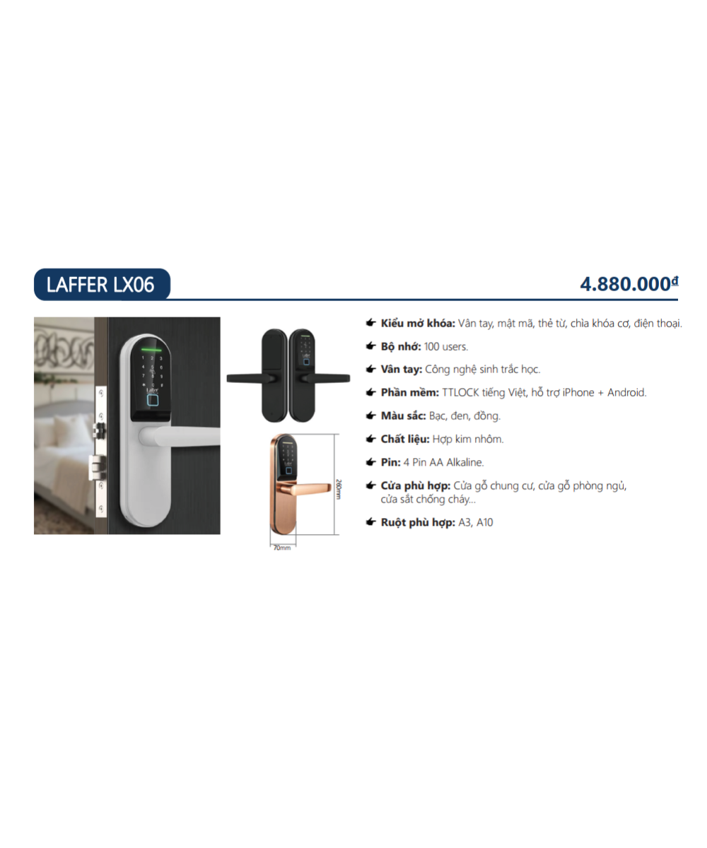 Khóa cửa phòng vân tay 5 in 1 - LAFFER LX06