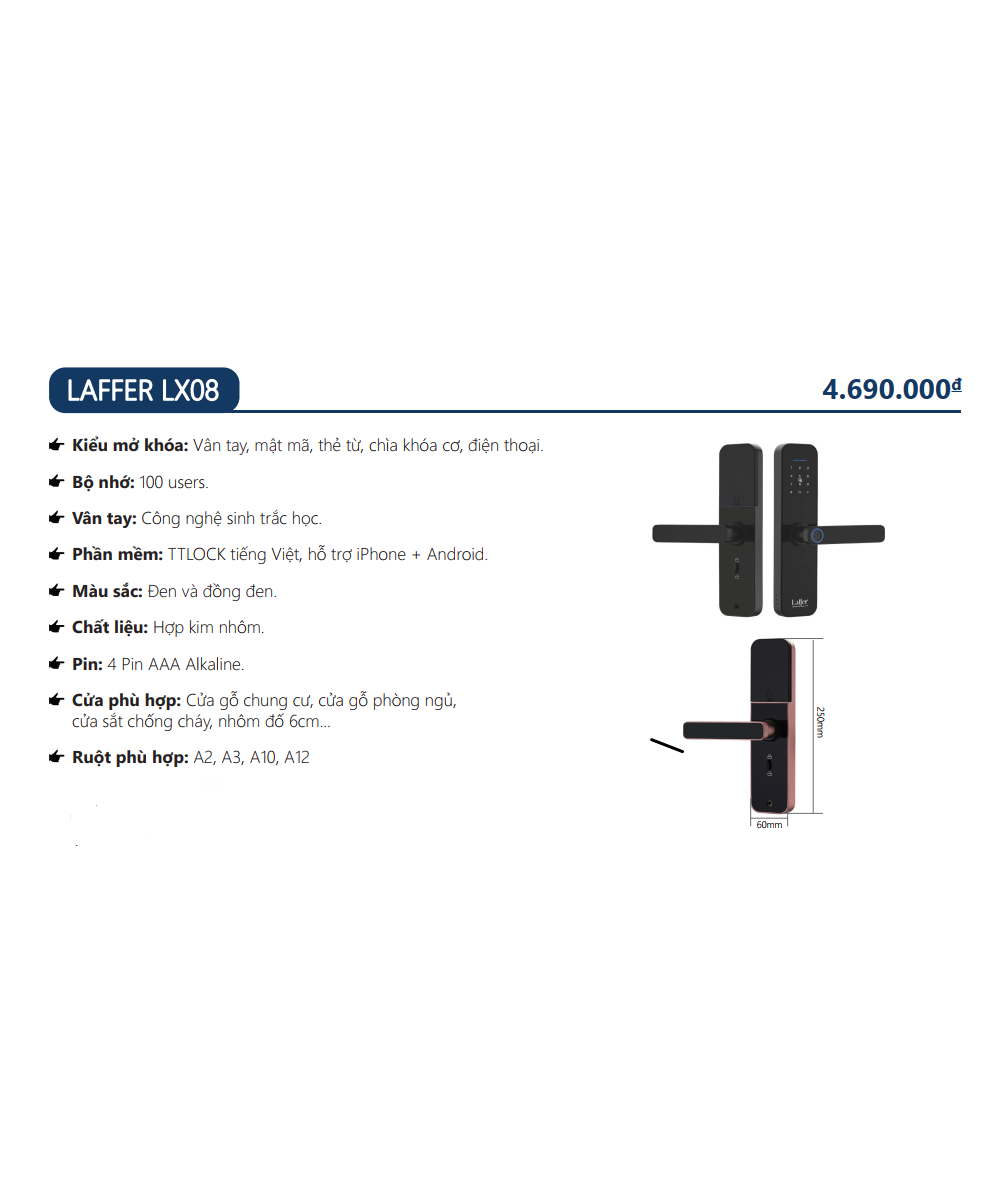 Khóa cửa phòng vân tay 5 in 1 - LAFFER LX08