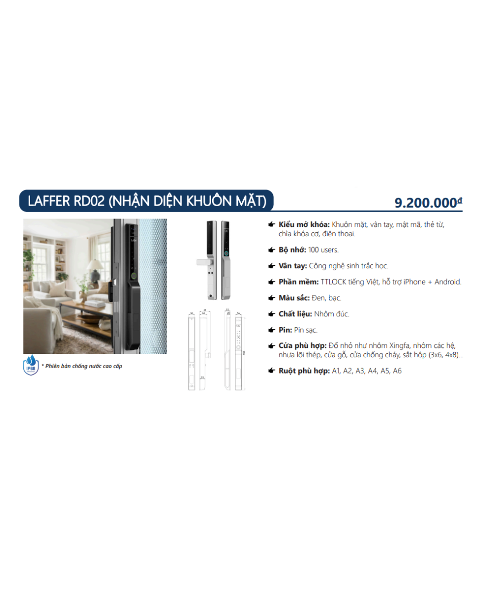 Khóa cửa nhôm vân tay tự động - LAFFER RD02 (FACE ID)