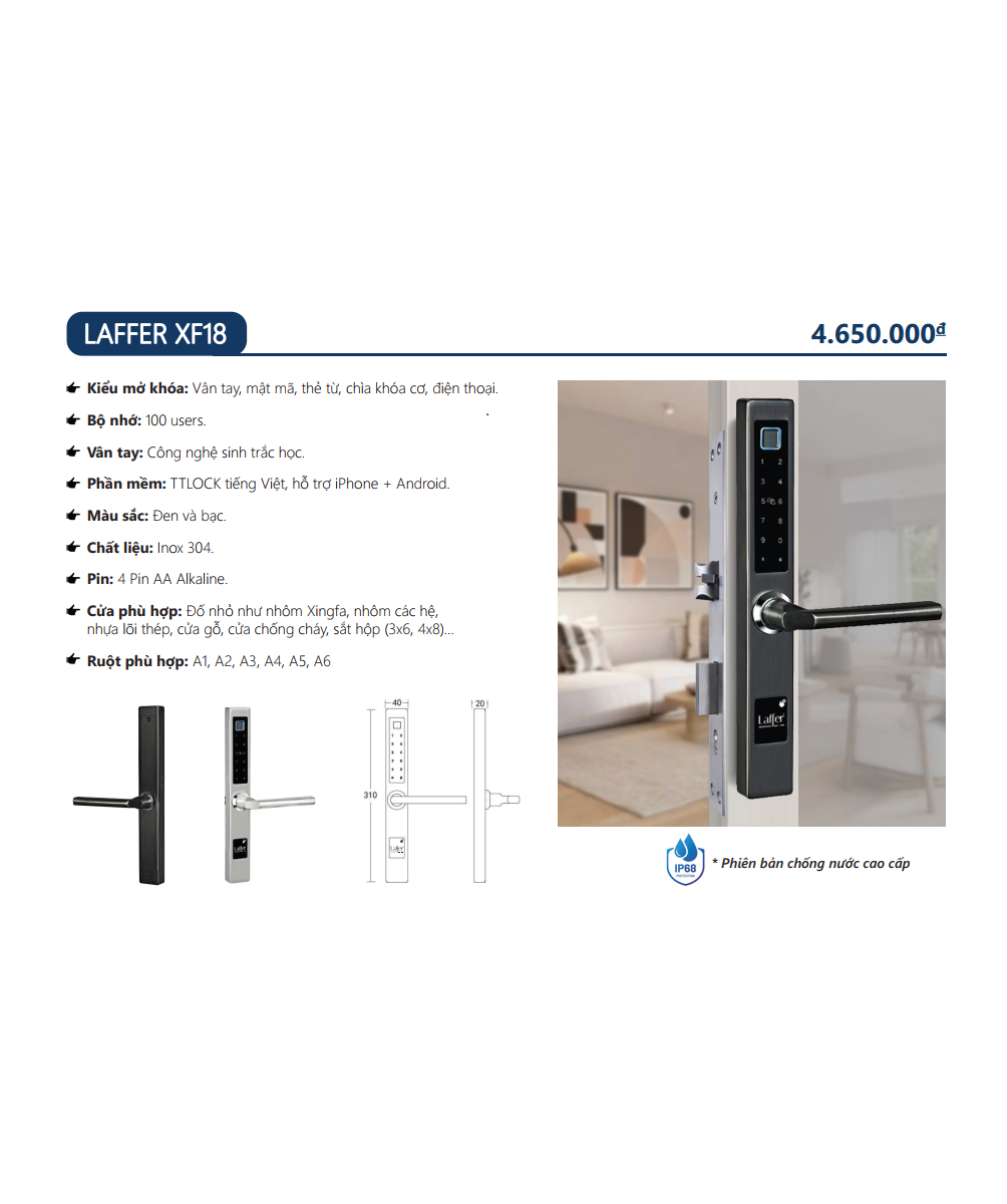Khóa cửa nhôm vân tay 5 in 1 - LAFFER XF18