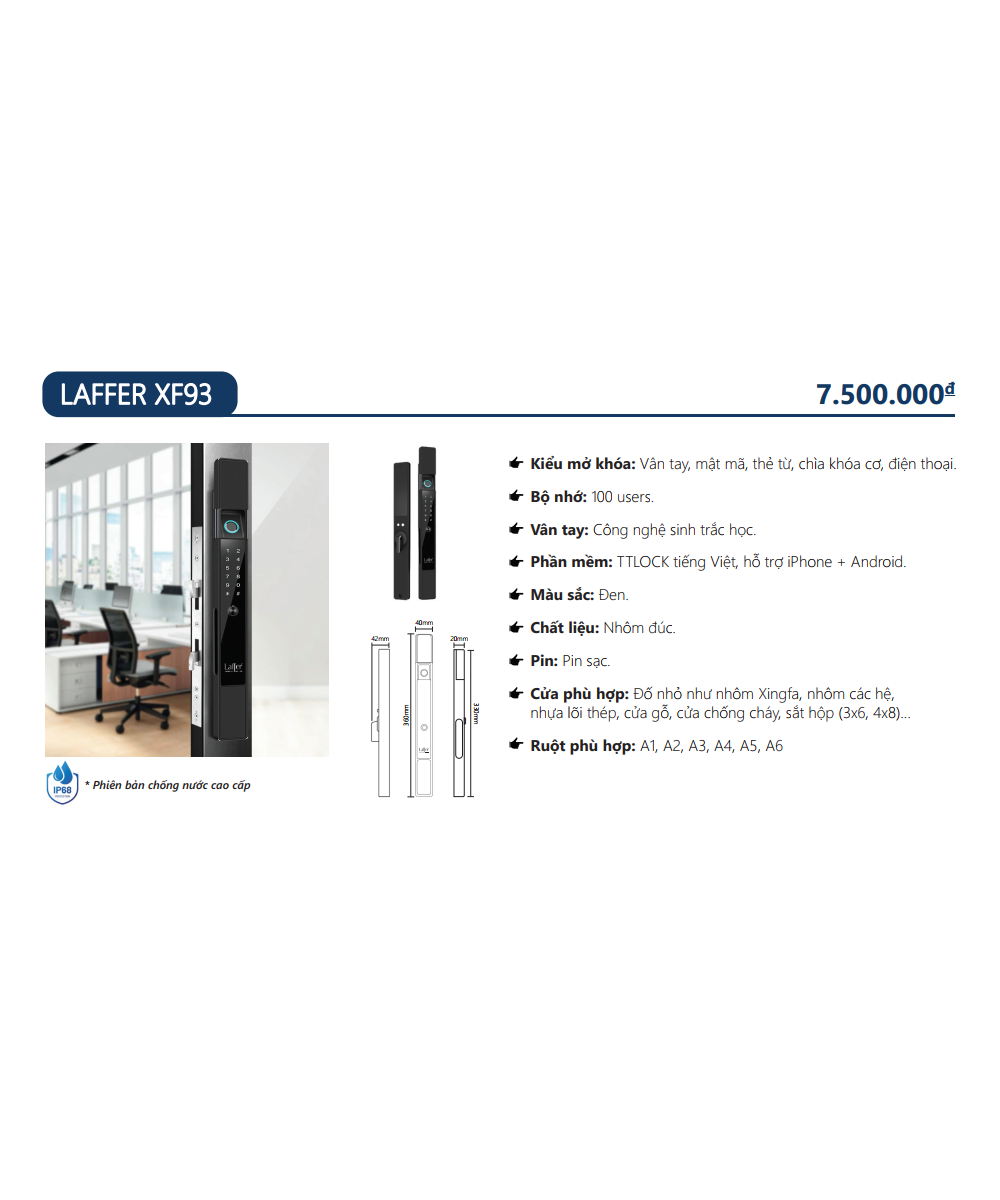 Khóa cửa nhôm vân tay tự động - LAFFER XF93 