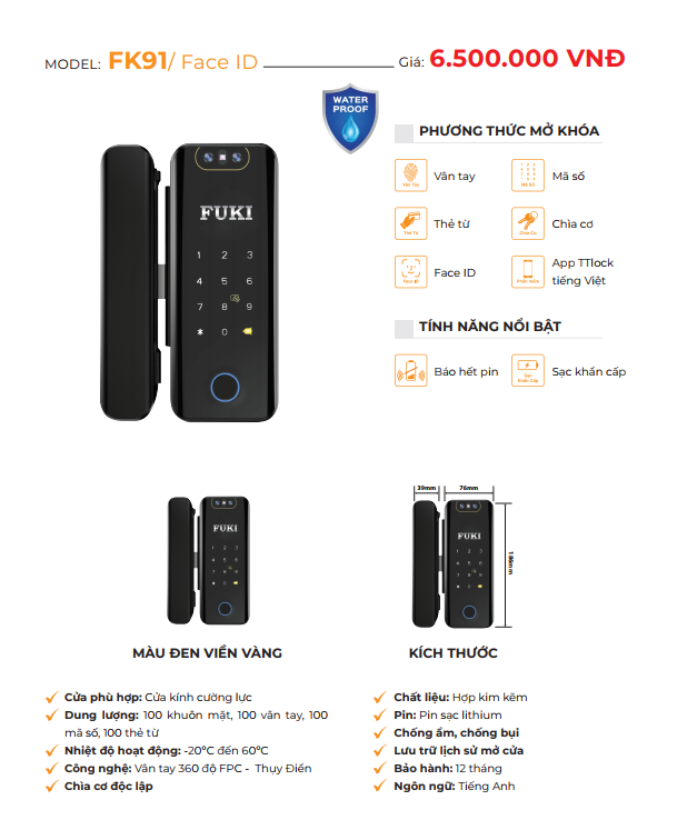 Khóa thông minh FUKI FK91 - FACE ID
