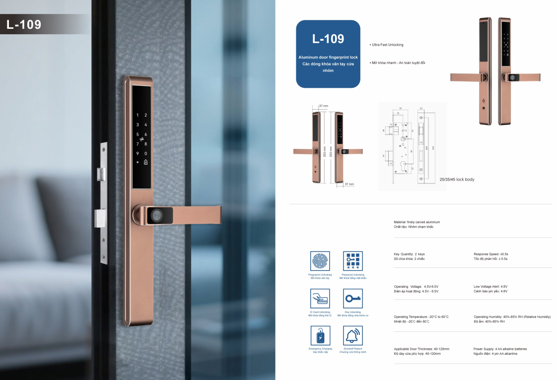 Khóa vân tay cửa nhôm JW - L109