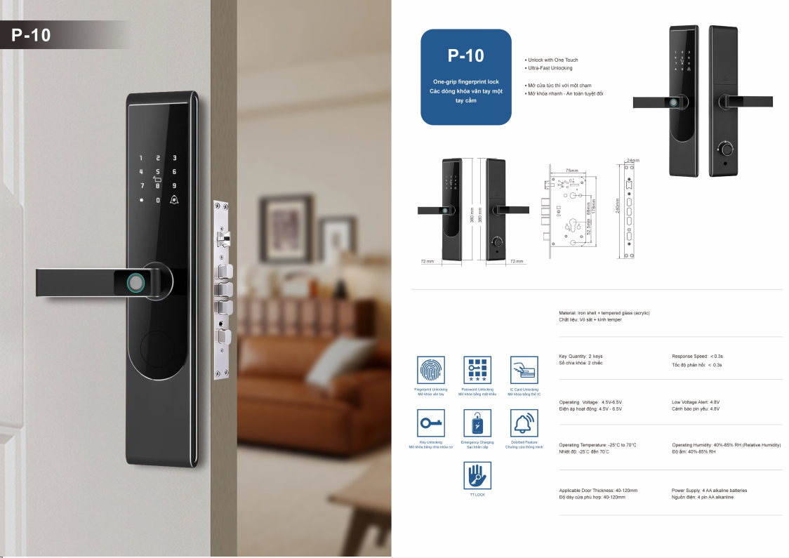 Khóa vân tay cửa gỗ JW - P10