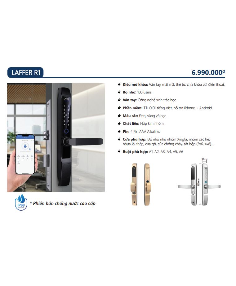 Khóa cửa nhôm vân tay 5 in 1 - LAFFER R1