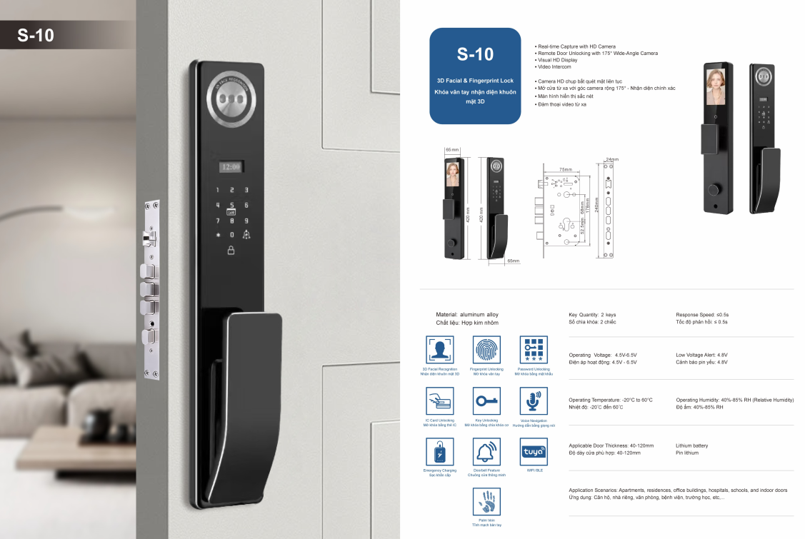 Khóa cửa gỗ 3D nhận diện khuôn mặt JW - S10