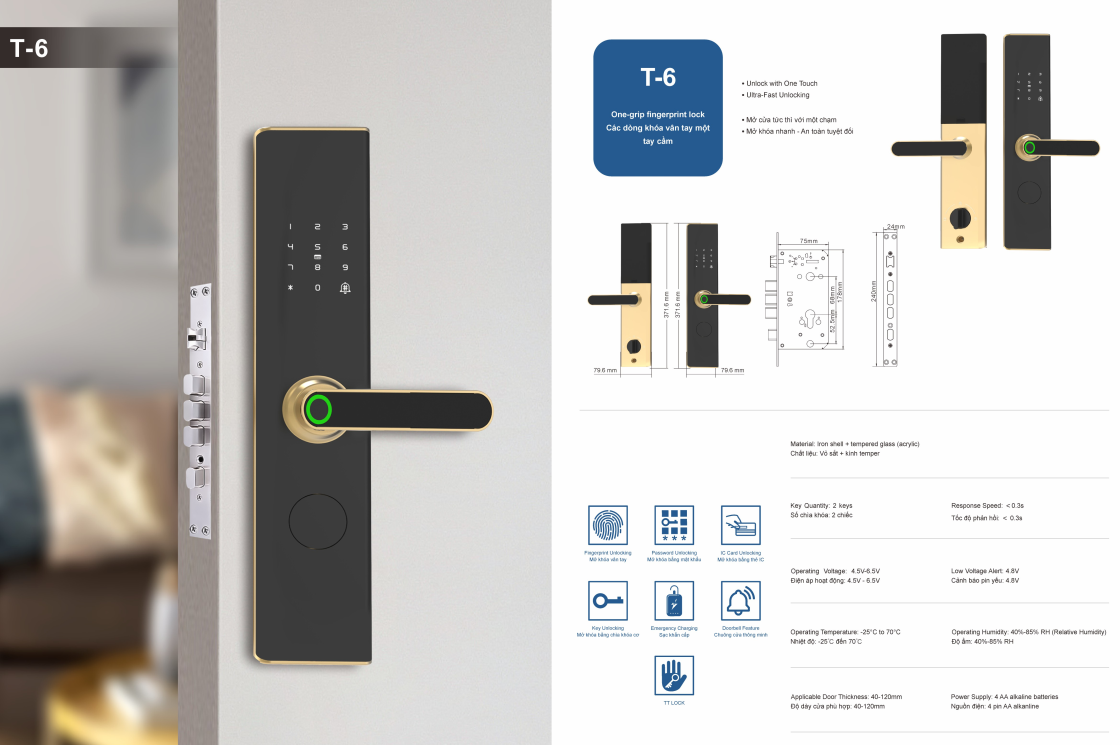 Khóa vân tay cửa gỗ JW - T6
