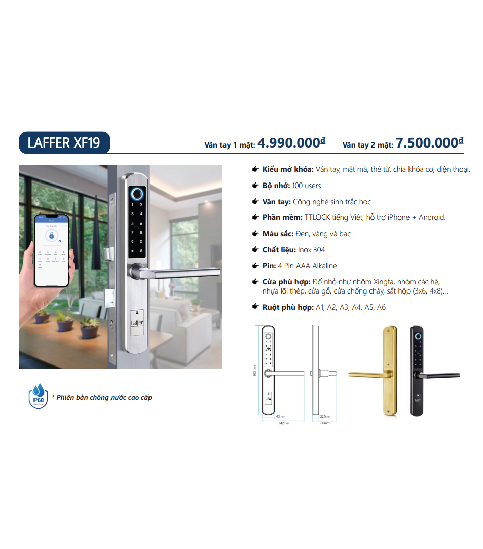 Khóa cửa nhôm vân tay 5 in 1 - LAFFER XF19 (Vân tay 2 mặt)